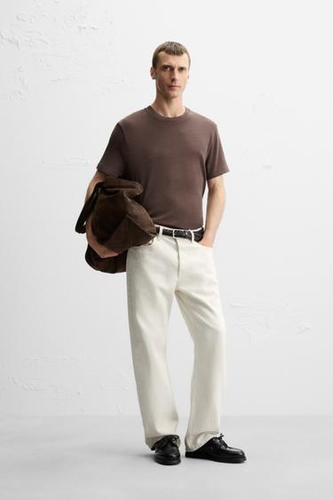 Zara BASIC KNIT T-SHIRT - Brown