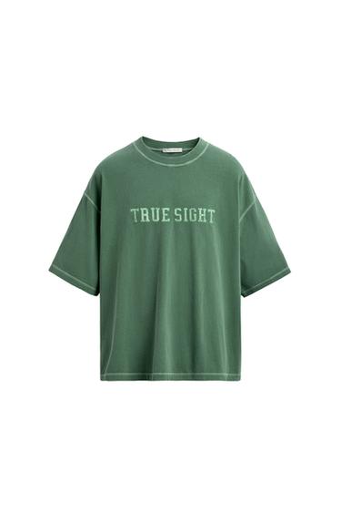 Zara WASHED GRAPHIC BOXY FIT T-SHIRT - Green