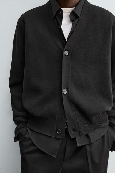 TEXTURED COTTON CARDIGAN - Black by Zara - Image 5