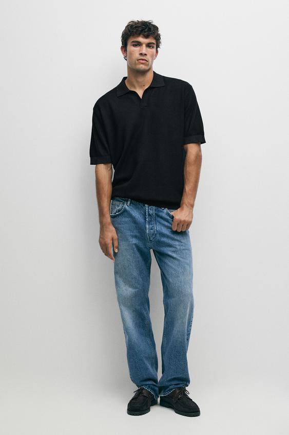 Zara 100% cotton knit polo - Black - Image 0