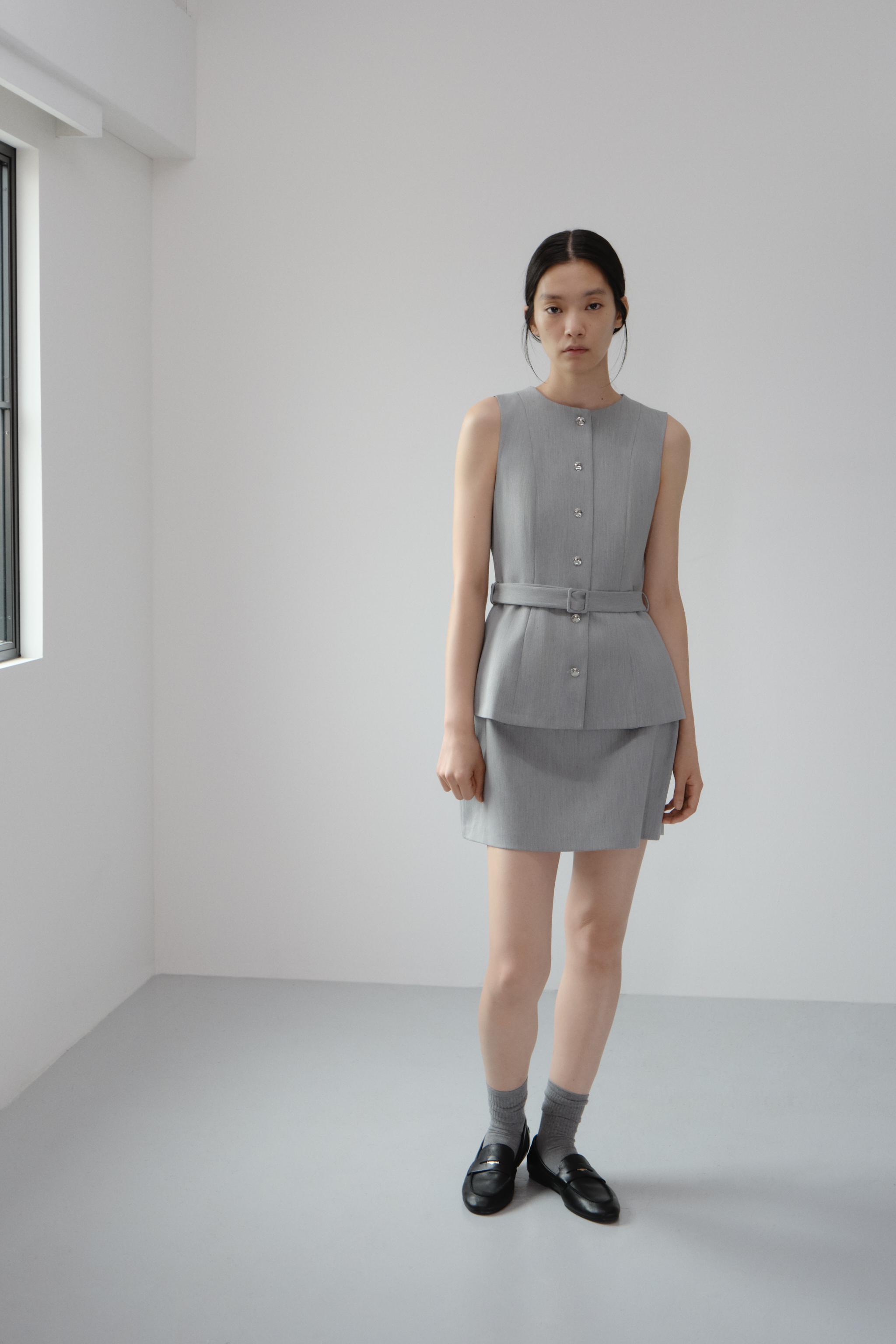 ツーピース風クレープショート丈ワンピース - グレー | ZARA