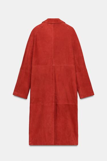 MANTEAU EN CUIR DAIM 100% ÉDITION LIMITÉE - Rouge de Zara - Image 8