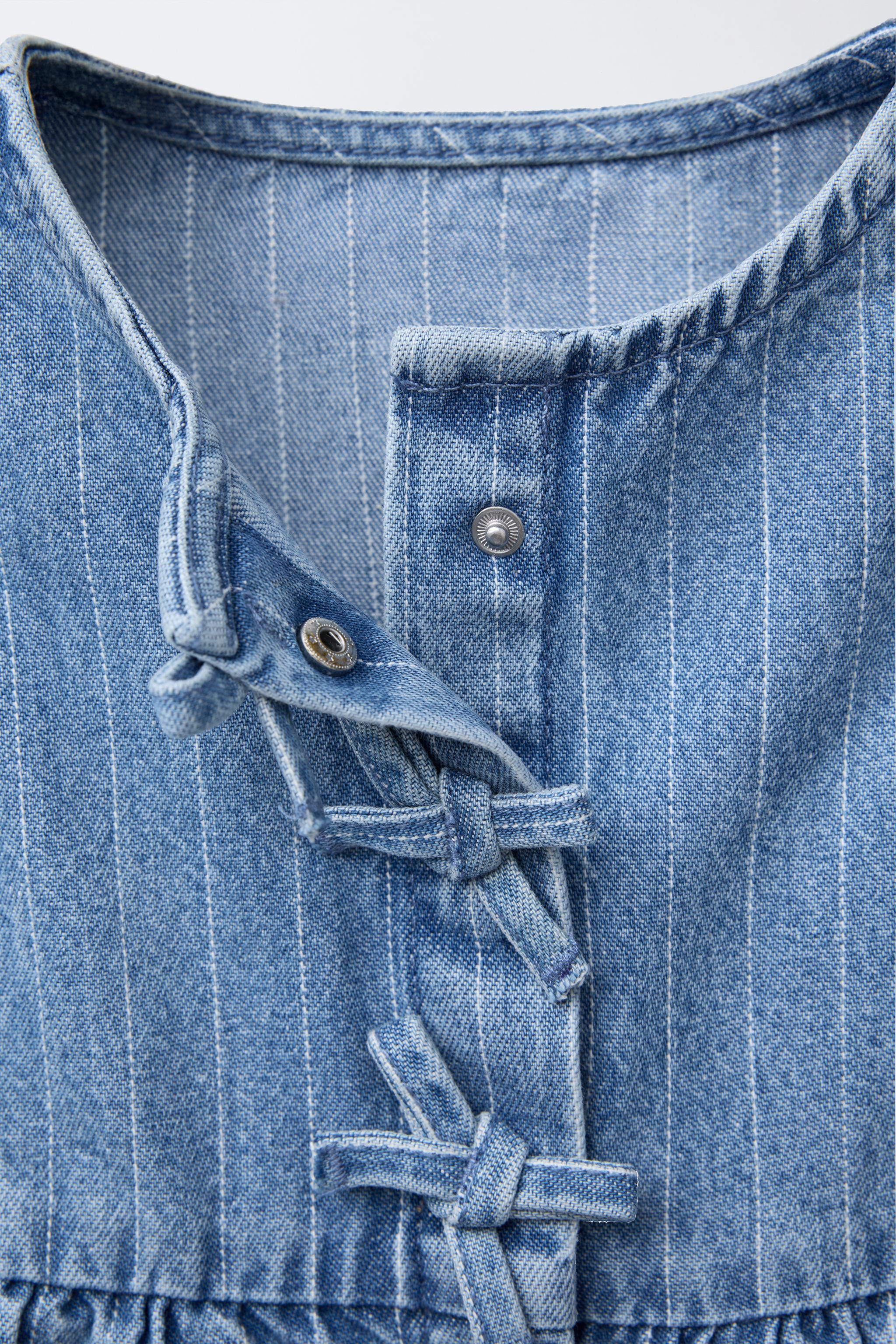 STRIPED DENIM TOP - Mid-blue | ZARA United States
