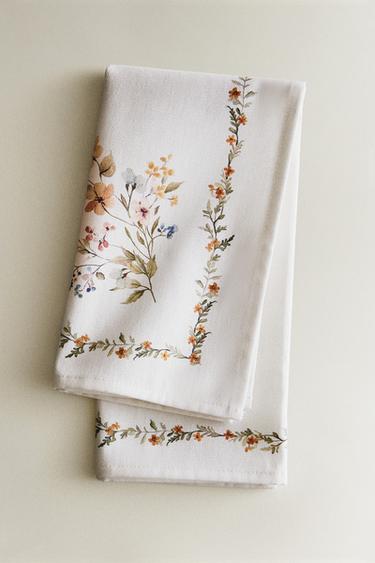 Zara FLORAL PRINT NAPKIN (PACK OF 2) - 綠色