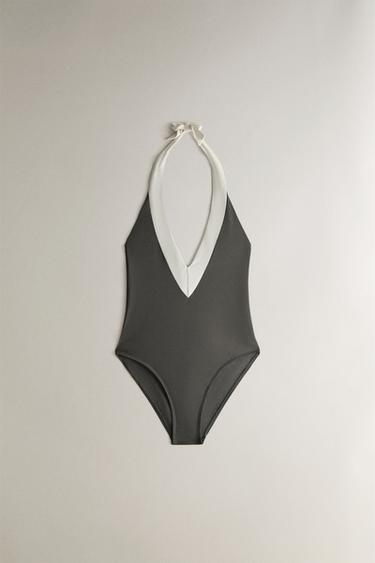 ΟΛΟΣΩΜΟ ΜΑΓΙΟ ΠΑΡΑΛΙΑΣ HALTER ΜΕ ΚΟΡΔΟΝΙ - Γκρι του Zara