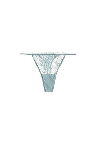 TANGA EN DENTELLE - Bleu clair de Zara