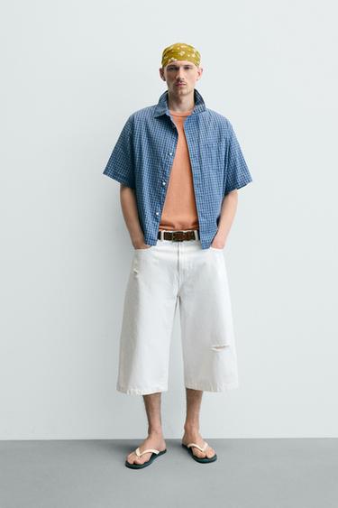 JORTS DENIM RELAXED FIT ROTOS - Blanco de Zara - Imagen 0