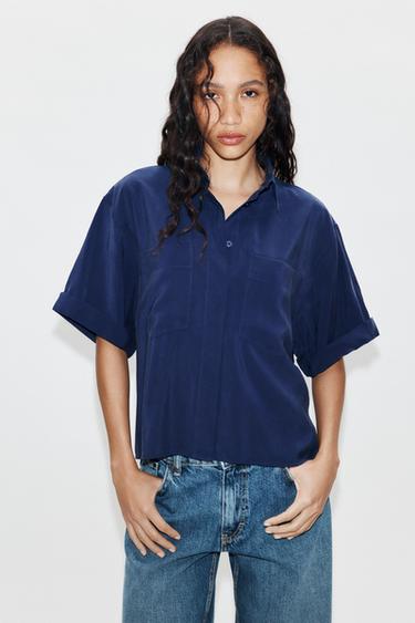 SHORT SLEEVE SHIRT WITH POCKETS - Bluish by Zara