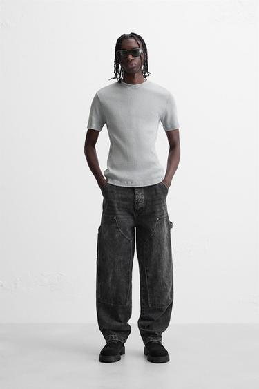 Zara BASIC RIBBED T-SHIRT - Blue / Gray - Image 0