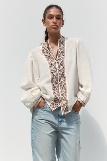 EMBROIDERED SHIRT - Oyster-white by Zara - Image 2