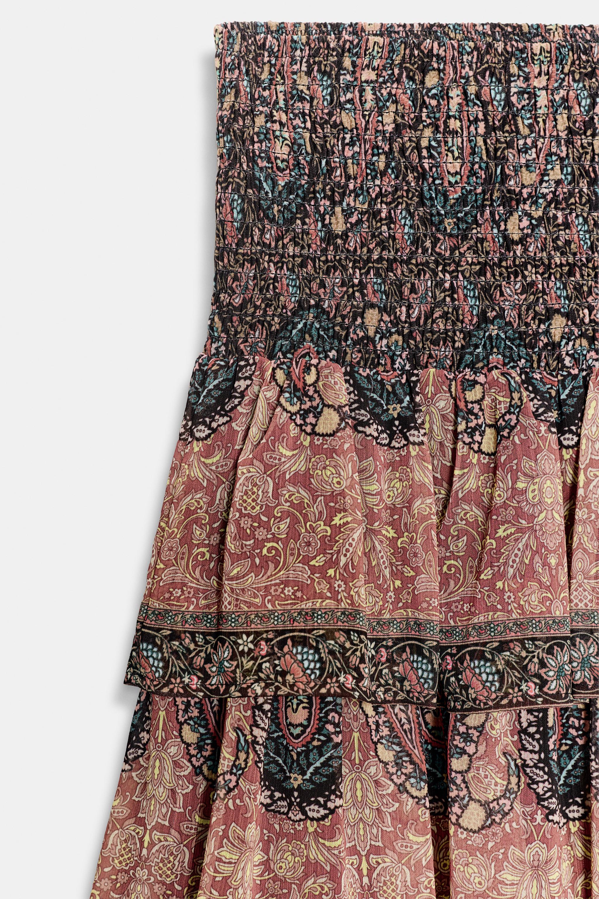SMOCKED PRINTED MINI SKIRT