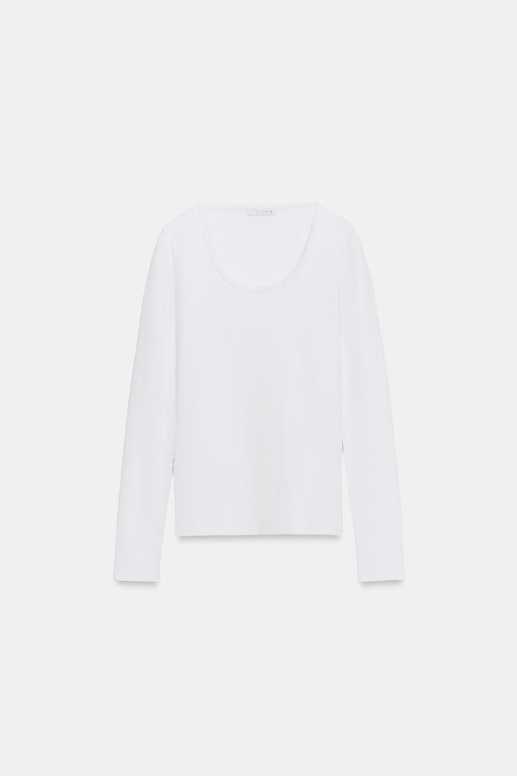 RIBBED SCOOP NECK T-SHIRT — White
