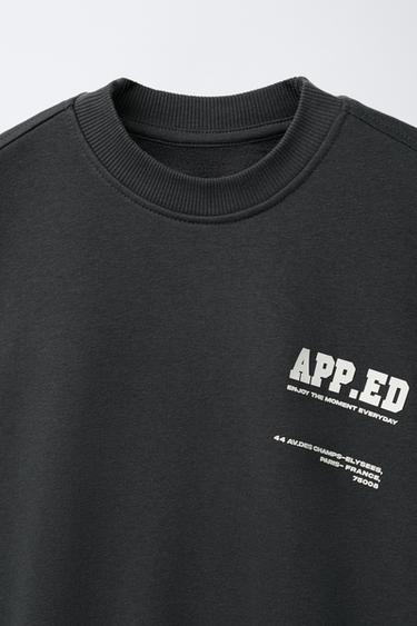 SHORT SLEEVE SWEATSHIRT AND TEXT JOGGERS SET - Anthracite grey de Zara - Image 3