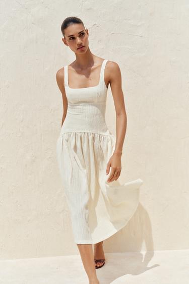 ROBE À BRETELLES TEXTURÉE - Écru de Zara - Image 1