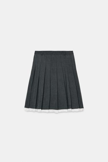 플리츠 러플 미디 스커트 - Zara 다크 그레이