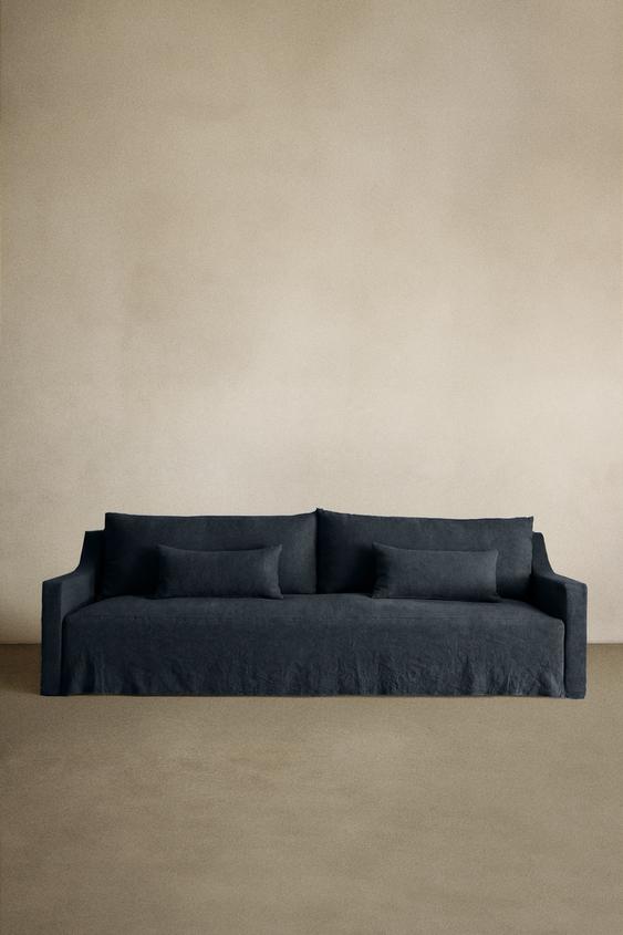 Zara WASHED LINEN SLIPCOVER COUCH - Blue - Image 0