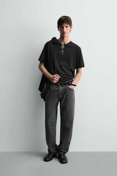 RELAXED FIT COTTON/LINEN T-SHIRT - Black by Zara