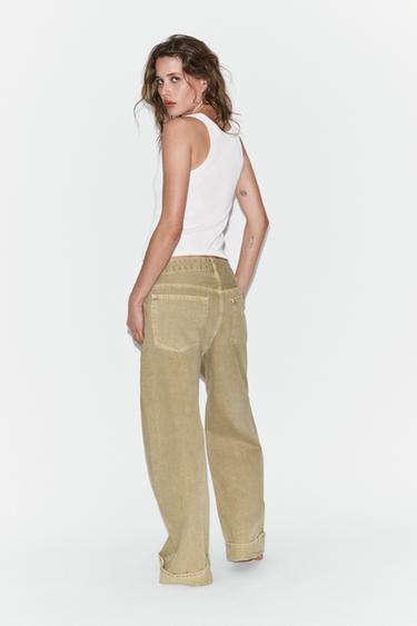 TRF MID-WAIST BAGGY FOLDED JEANS - Olive Green by Zara - Image 4