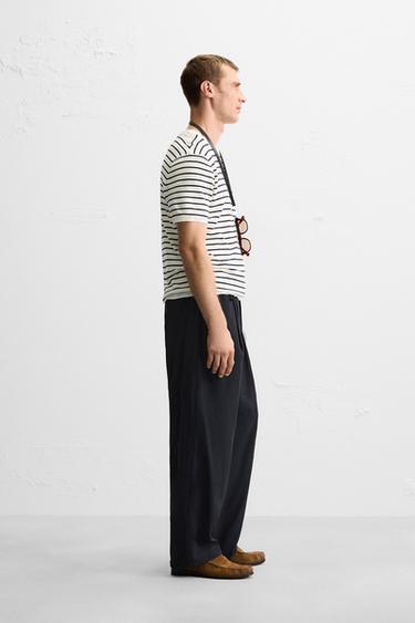 T-SHIRT EN MAILLE REGULAR FIT - Écru / Bleu de Zara - Image 3