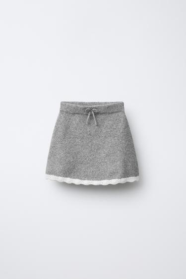 KNIT SKIRT WITH CROCHET TRIMS - Mid-grey by Zara - Image 0