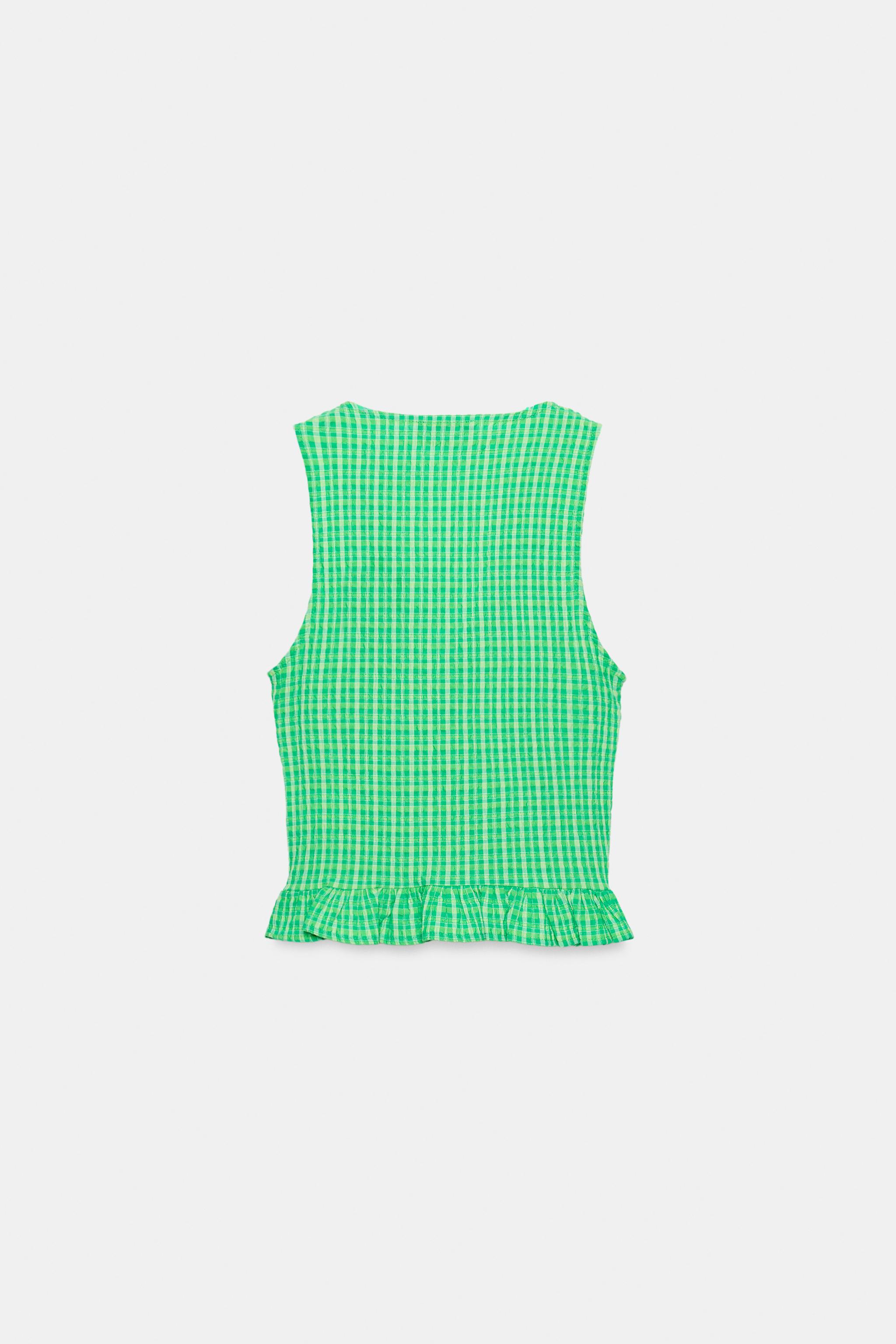 GINGHAM SMOCKED TOP - Greens | ZARA United Kingdom