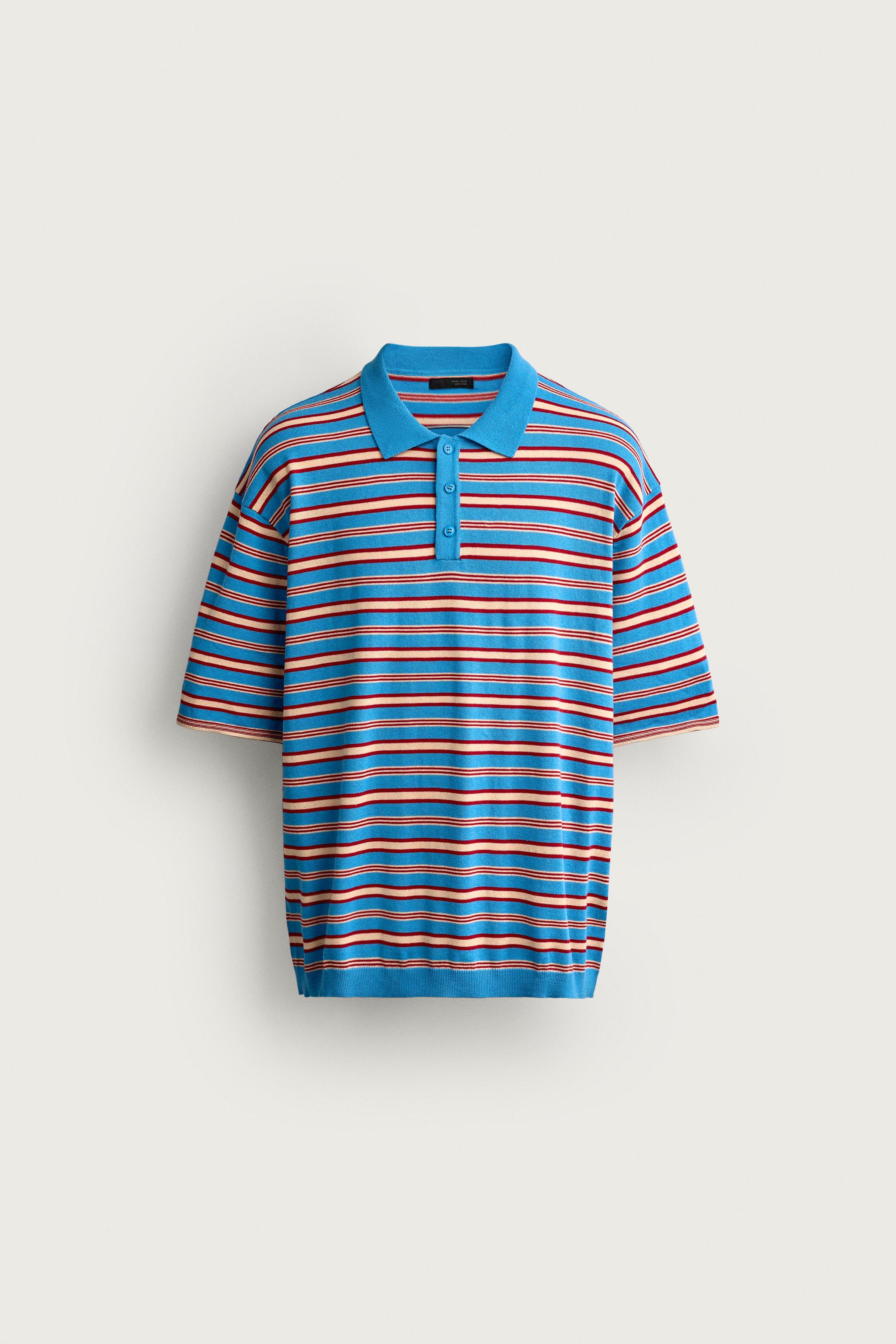 Мужские свитеры Zara STRIPED JACQUARD KNIT POLO — фото 5