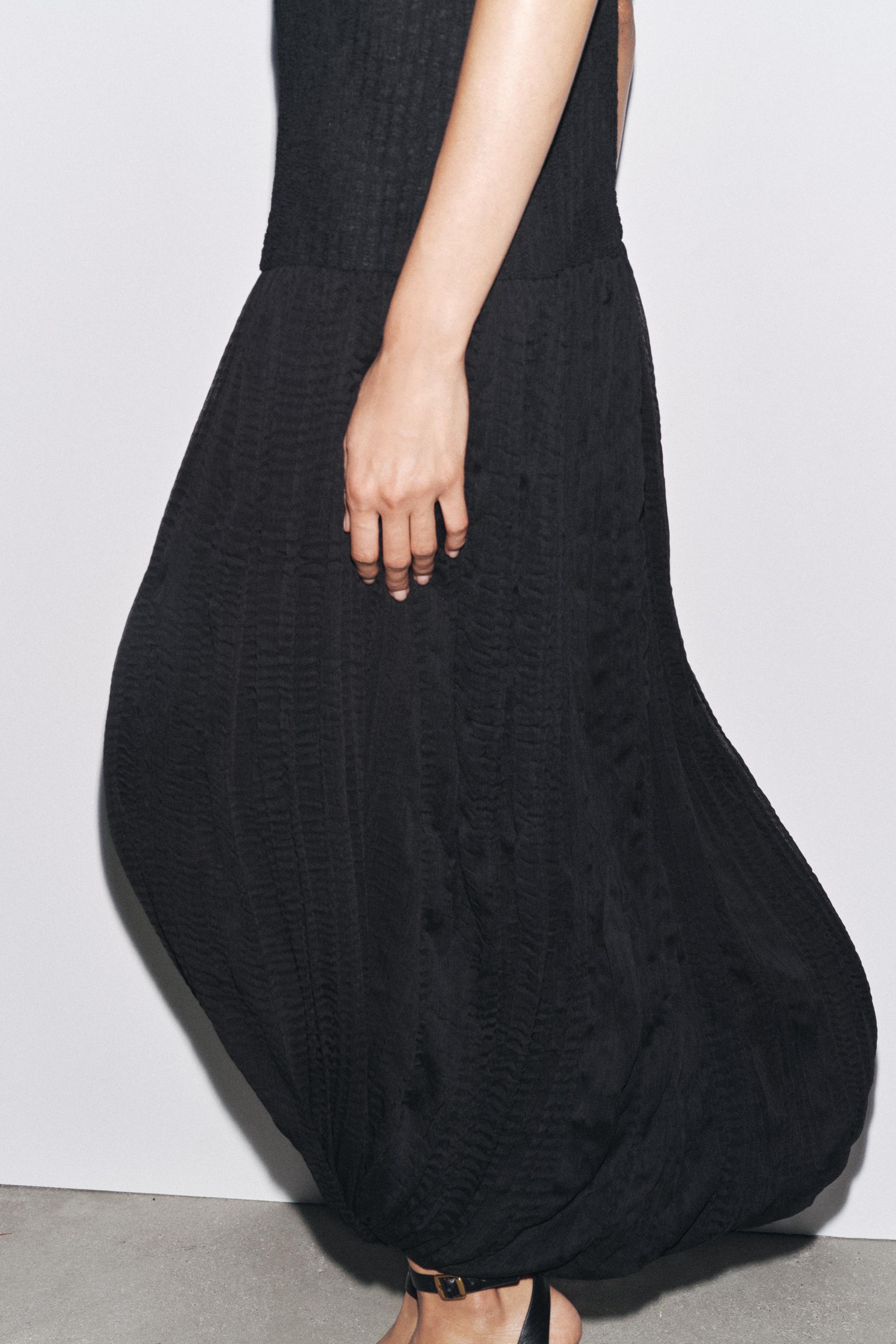 ZARA ZW COLLECTION コントラスト しわ加工ワンピース 3135/274 ZW COLLECTION コントラスト しわ加工ワンピース - ブラック