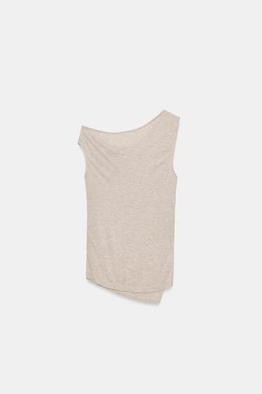 TOP ASYMÉTRIQUE DRAPÉ. - Sable / Chiné de Zara - Image 6
