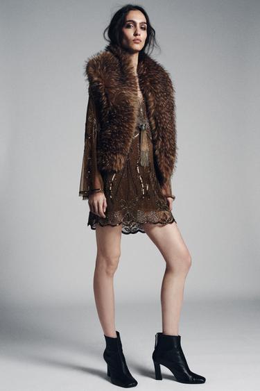 Zara MARLED FAUX FUR SCARF - Greenish - Image 0