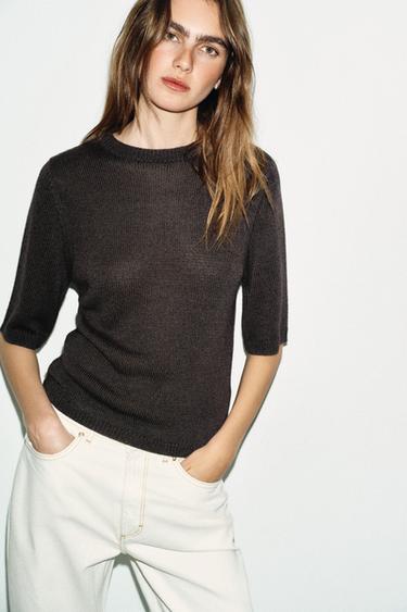 KNIT SHORT SLEEVE JUMPER - Brown by Zara