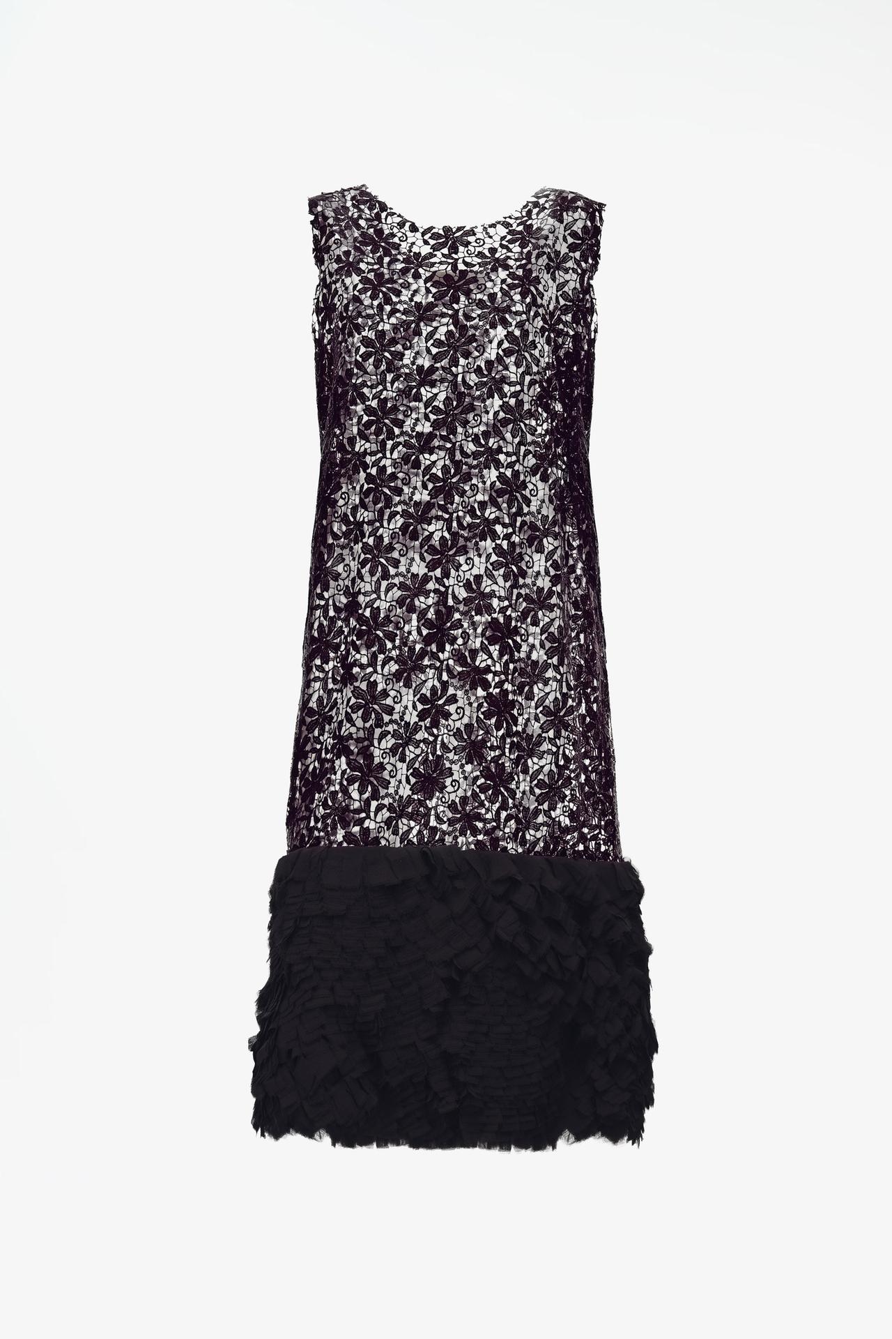 LIMITED EDITION GUIPURE LACE COMBINED HEM DRESS — Black