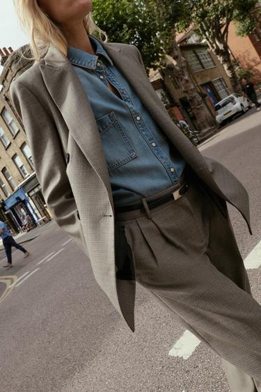 DOUBLE-BREASTED BLAZER WITH SHOULDER PADS - Sand / Black by Zara - Image 6