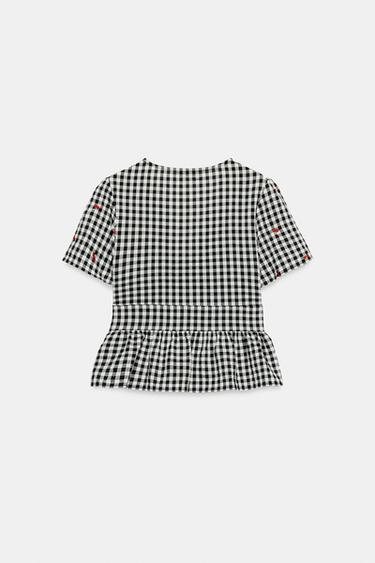 GINGHAM TOP WITH CHERRY EMBROIDERY - Black / White by Zara - Image 6