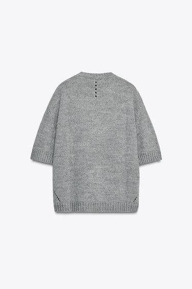 PULL EN MAILLE OVERSIZE À MANCHES COURTES - Gris chiné de Zara - Image 5
