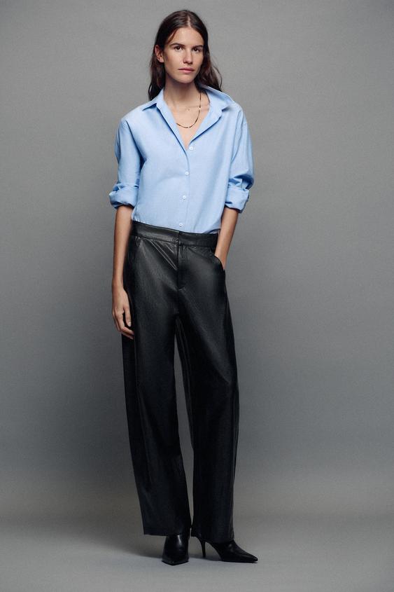 Zara FAUX LEATHER BARREL PANTS - Black - Image 0