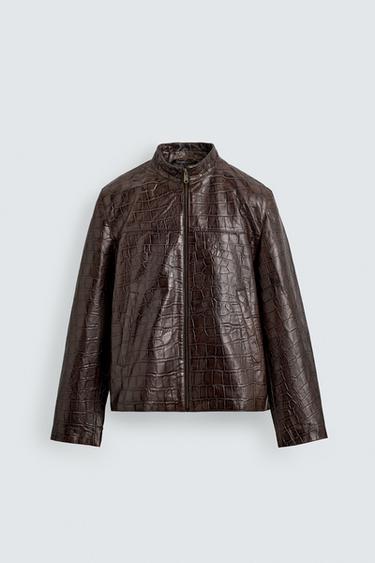 EMBOSSED LEATHER JACKET - Brown by Zara