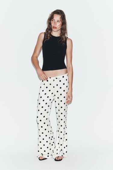 Zara POLKA DOT SATIN EFFECT DRAWSTRING PANTS - Black / White