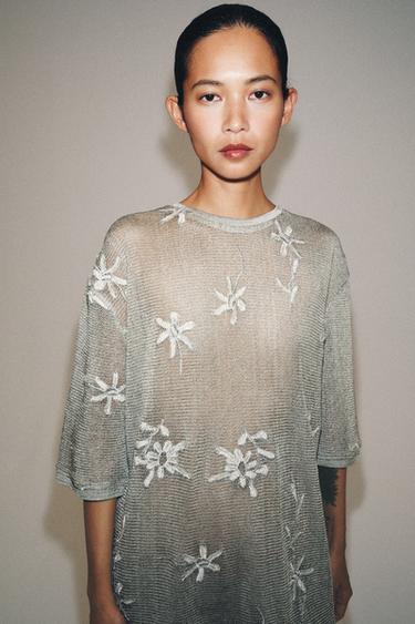 OVERSIZE METALLIC THREAD KNIT TOP - Silver by Zara