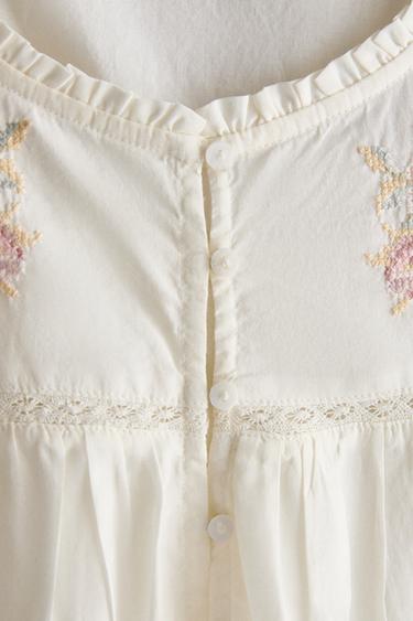 CHEMISE DE NUIT COTON BRODÉE - Blanc cassé de Zara - Image 3