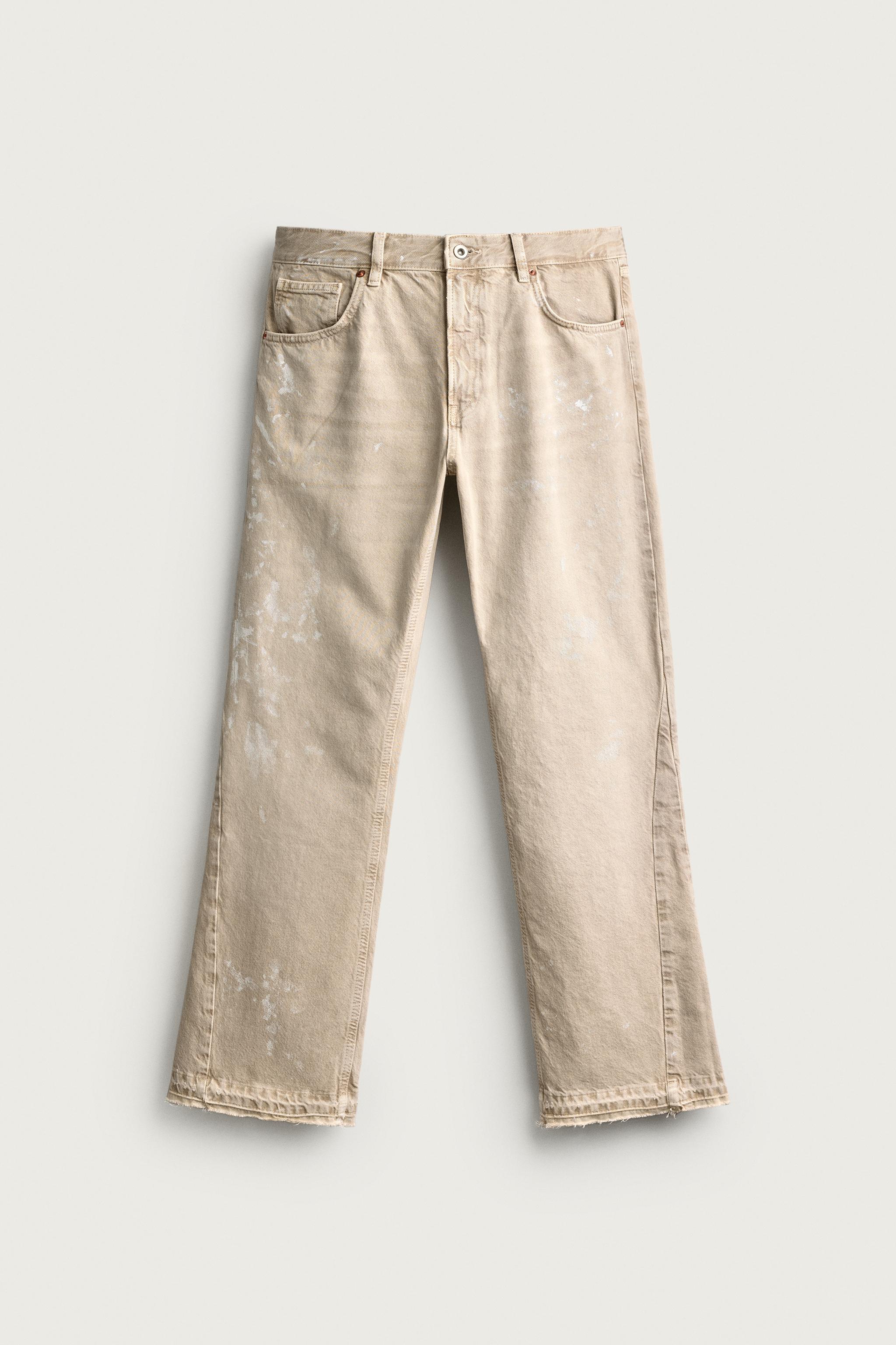 PAINT SPLATTER FLARE FIT JEANS — Light tan