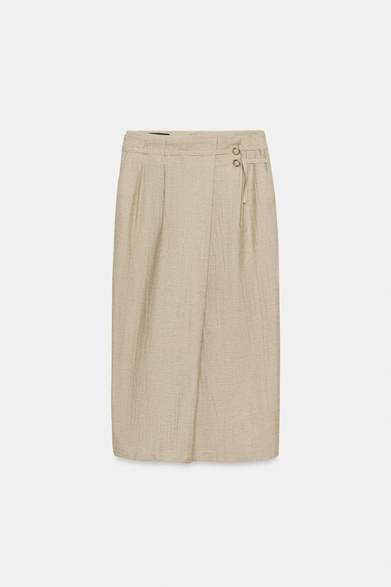 JUPE MI-LONGUE CEINTURE - Marron clair de Zara - Image 7