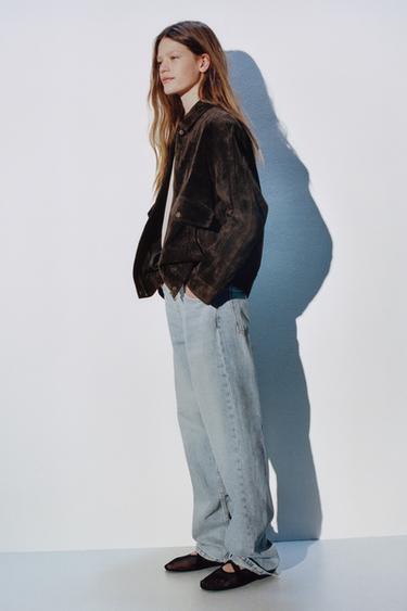 BLOUSON 100% CUIR - Chocolat de Zara