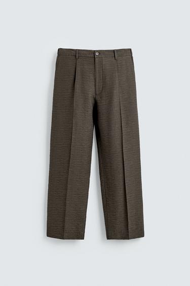 FLOWING PLEATED TEXTURED TROUSERS - Brown / Taupe by Zara