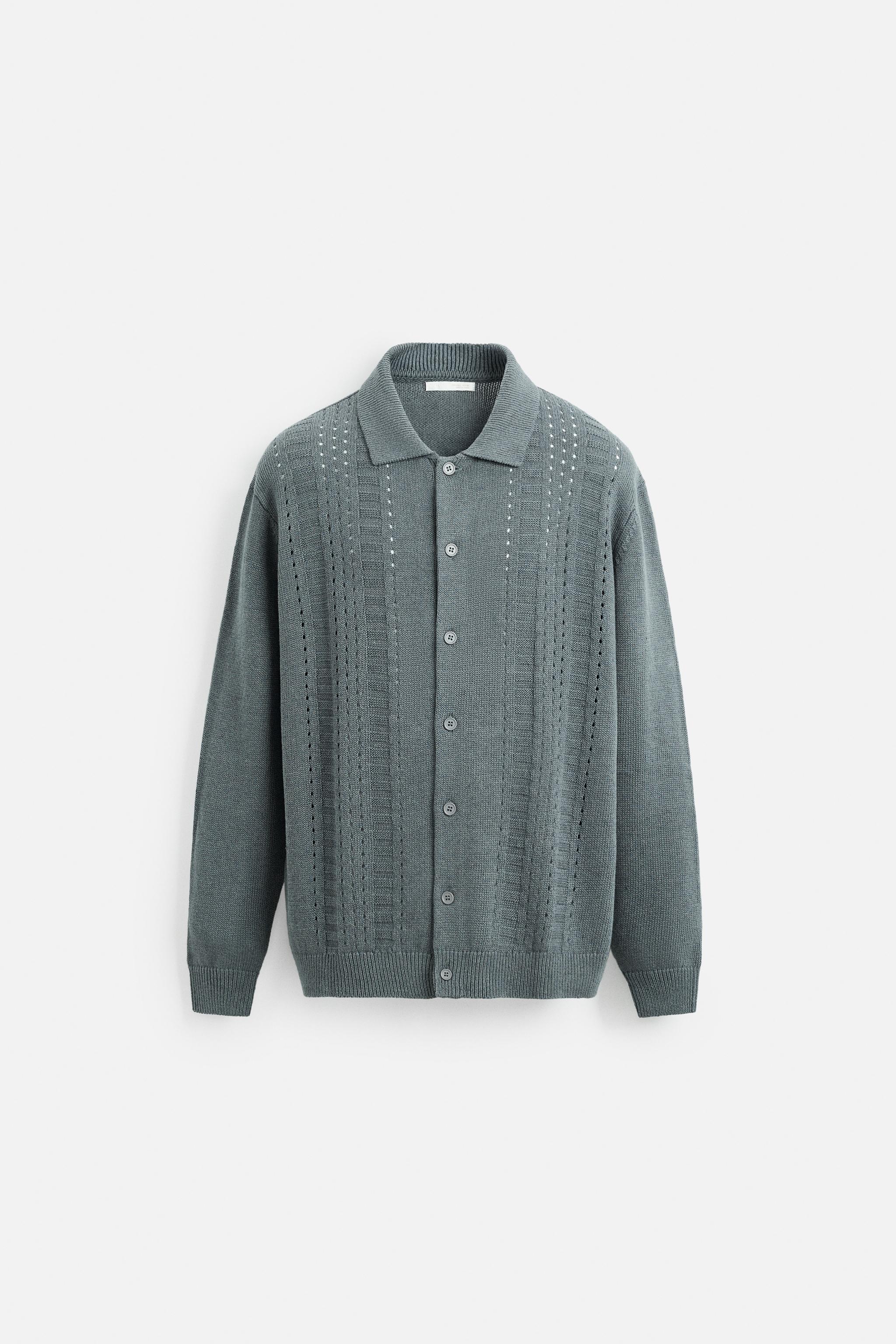 透かし編みテクスチャーカーディガン - ミディアムグレー | ZARA