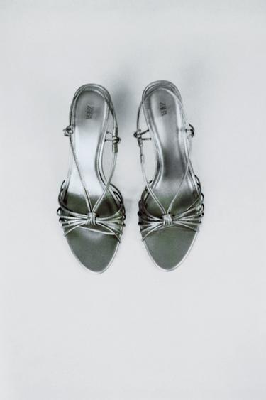 LEATHER KNOTTED STRAPPY SANDALS - Bronze by Zara - Image 1