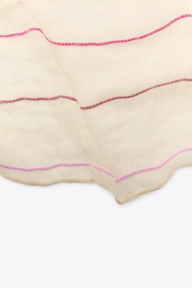 STRIPED LINEN BLEND SCARF - Ecru by Zara - Image 1