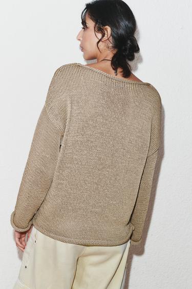 KNIT BOAT NECK JUMPER - Sand by Zara - Image 5