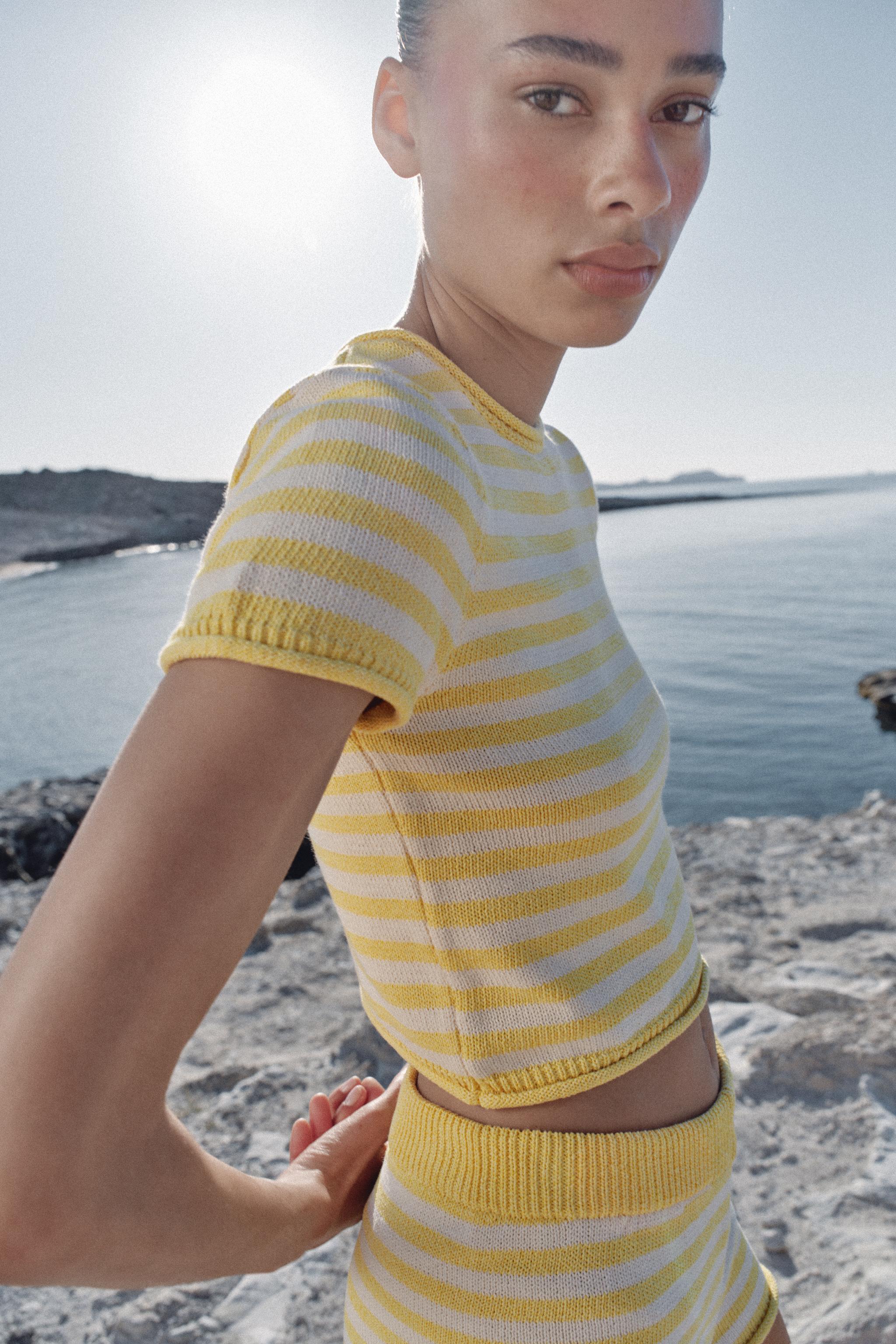 STRIPED KNIT CROP TOP - Printed | ZARA United States