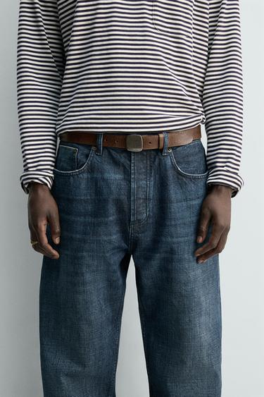 Zara 金屬飾片真皮腰帶 - 棕色 - 圖片 0