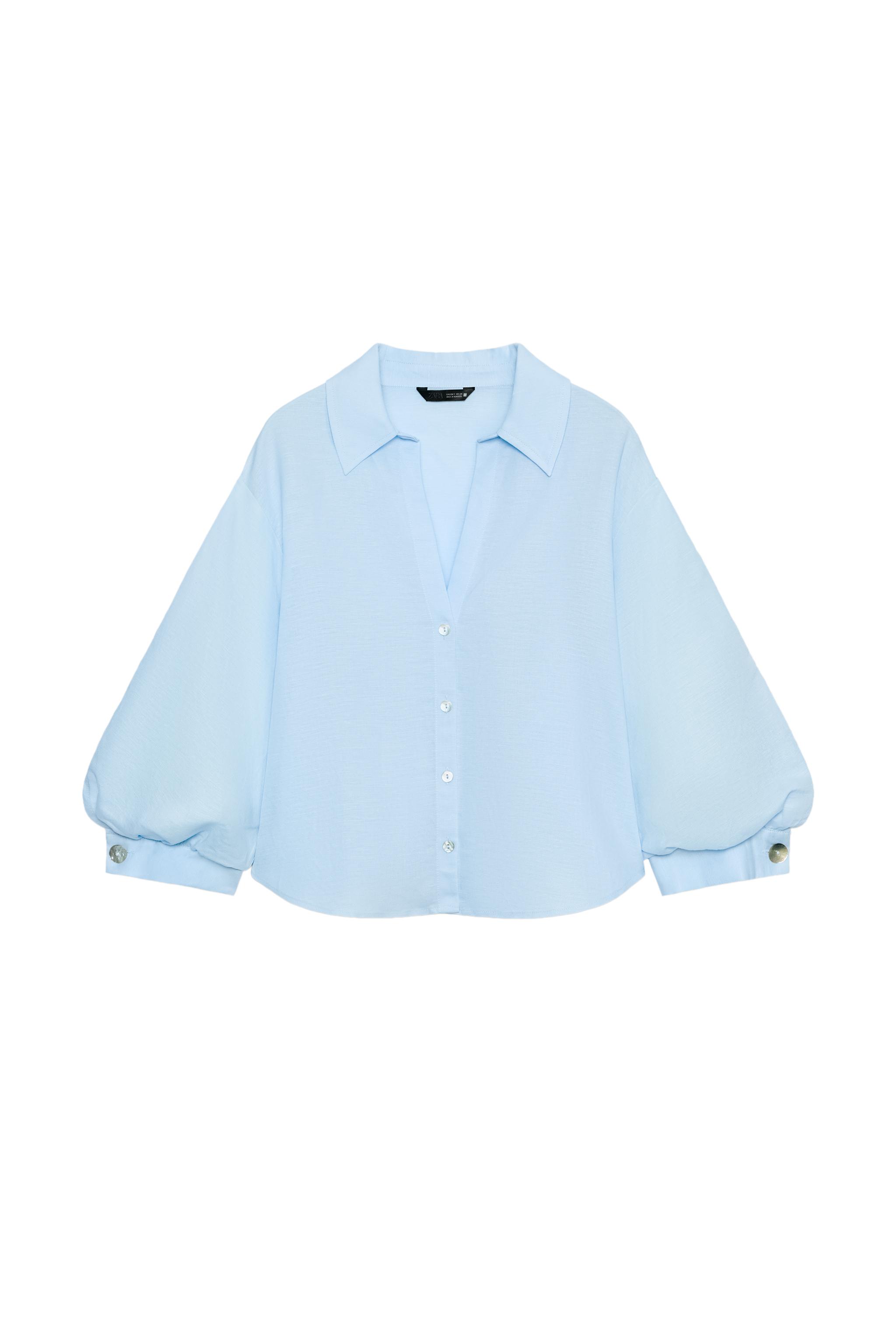 LINEN BLEND BALLOON SLEEVE SHIRT - White | ZARA United States